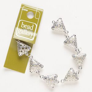 Link, silver-finished "pewter" (zinc-based alloy), 17mm puffed triangle with filigree cutout. Sold per pkg of 7.