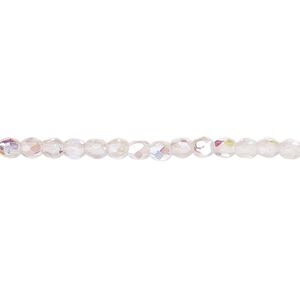 Bead, Czech fire-polished glass, two-tone, crystal/lavender AB, 3mm faceted round. Sold per 15-1/2" to 16" strand.