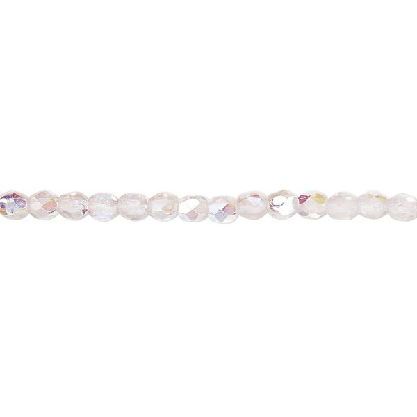 Bead, Czech fire-polished glass, two-tone, crystal/lavender AB, 3mm faceted round. Sold per 15-1/2" to 16" strand. image number 0