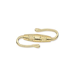 Clasp S-hook 1pkg10 gold-plated, 25x15.5mm, brass 1-strand