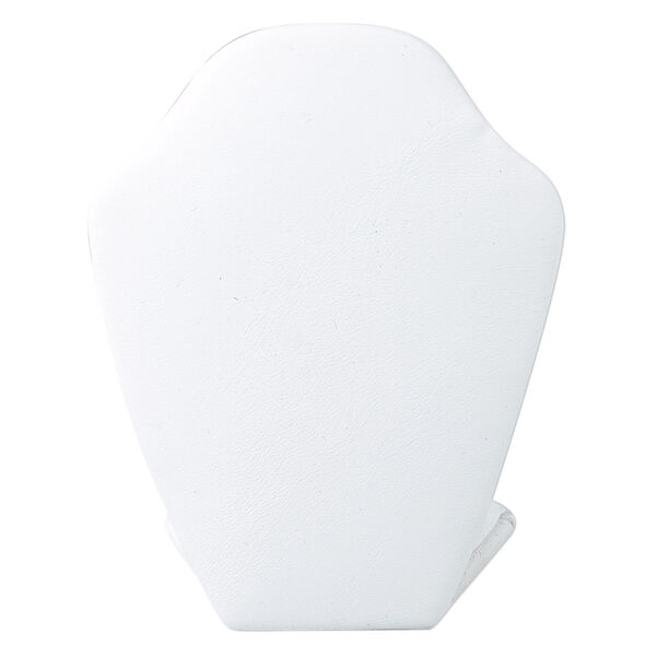 Display, necklace, leatherette, white, 4 x 3 x 1-1/2 inches, VELCRO®-style tab on back with adjustable angle. Sold individually. image number 0