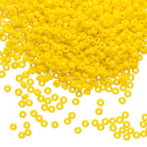 Seed bead, Miyuki, glass, pkg/25g, #11 rocaille, opaque canary, (RR-404D).