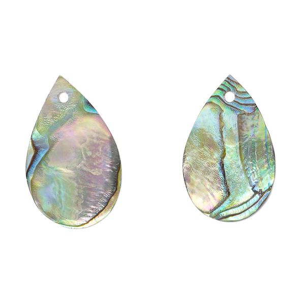 Drop, paua shell (natural), 21x14mm hand-cut top-drilled teardrop, Mohs hardness 3-1/2. Sold per pkg of 2. image number 0