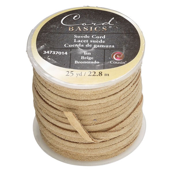 Cord 1pkg1, faux suede, tan, 3mm flat, 25 yards. image number 0