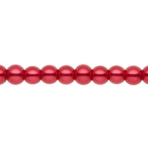 Bead, crystal pearl, red, 5-6mm round. Sold per pkg of (2) 15-1/2" to 16" strands, approximately 130 beads.