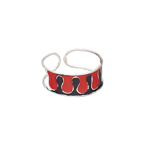 Ring, enamel and silver-plated brass, red and black, 8mm wide, adjustable. Sold individually. image number 0