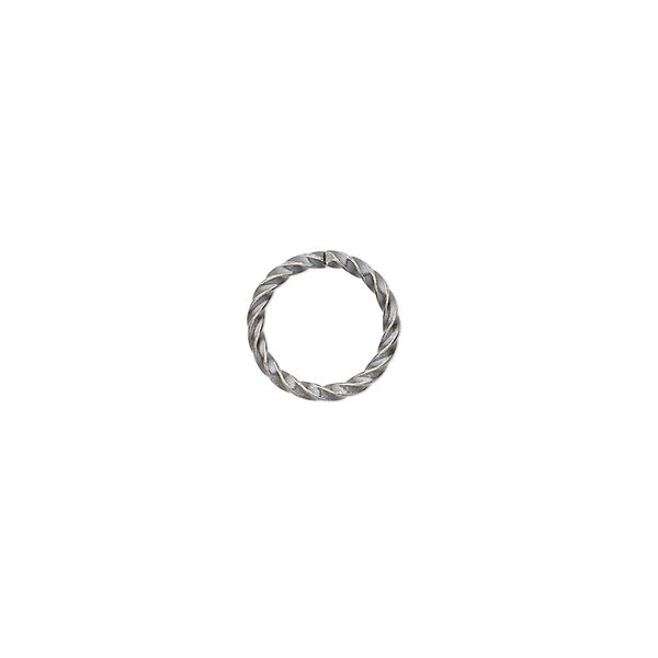 Jump ring, antique silver-plated brass, 10mm twisted round, 8mm inside diameter, 16 gauge. Sold per pkg of 100. image number 0