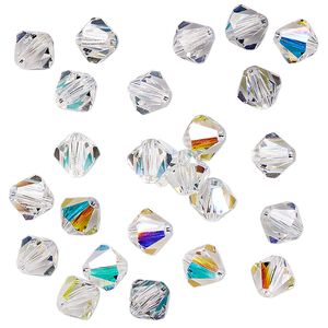 Bead 288pk crystal AB, Preciosa Czech crystal 6mm bicone