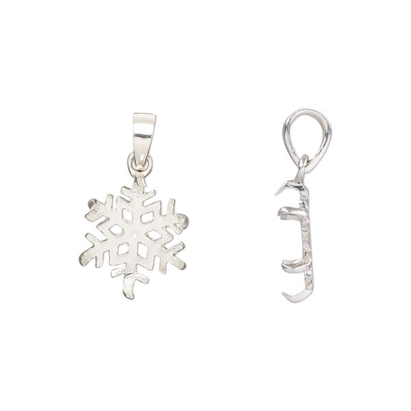 Pendant, sterling silver, 13x11.5mm snowflake and 10mm 6-prong round setting. Sold individually. image number 0