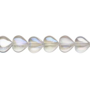 Bead, pressed glass, translucent clear AB, 8mm heart. Sold per 15-1/2" to 16" strand.