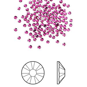 Flat back 1440pk fuchsia foil back, Swarovski® 1.7-1.9mm rose round SS5 2058