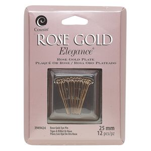 Eye pin, rose gold-plated copper and lacquer, 1 inch, 23-gauge. Sold per pkg of 12.
