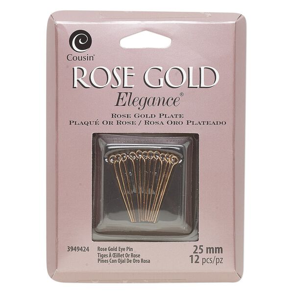 Eye pin, rose gold-plated copper and lacquer, 1 inch, 23-gauge. Sold per pkg of 12. image number 0