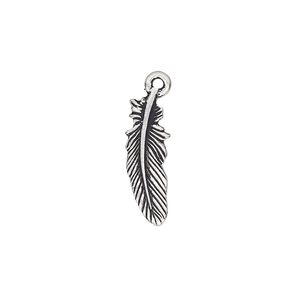 Charm, TierraCast®, antique silver-plated pewter (tin-based alloy), 20x7.5mm double-sided feather. Sold per pkg of 20.