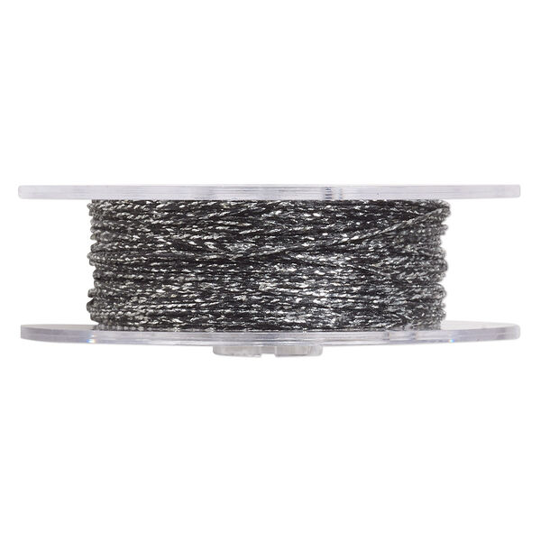 Cord, nylon, (waxed), metallic silver and black, 1mm diameter. Sold per 25-meter spool. image number 0