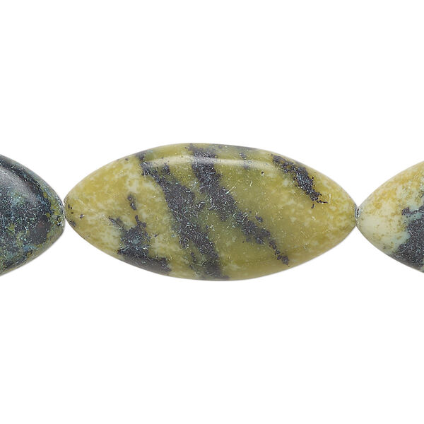 Yellow "turquoise" (serpentine with quartz) 1pkg1, puffed marquise bead C grade, 15 inch 29x15mm-30x16mm image number 0