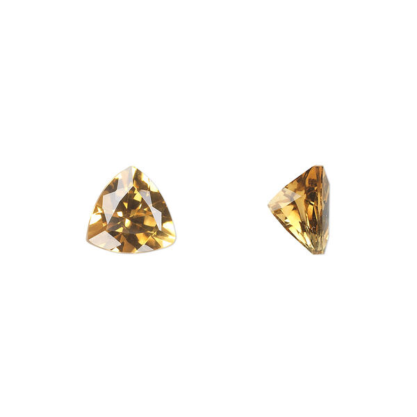 Gem, citrine (heated), 8x8x8mm faceted triangle, A grade, Mohs hardness 7. Sold individually. image number 0
