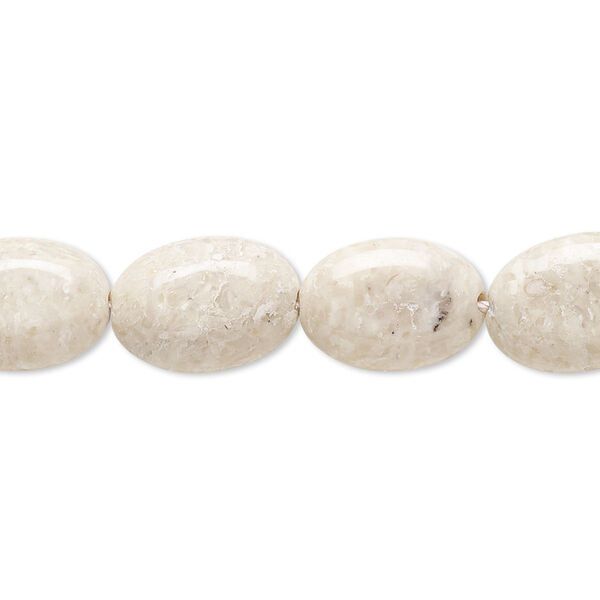 Bead, riverstone (coated), 14x10mm flat oval, B grade, Mohs hardness 3-1/2. Sold per 8-inch strand, approximately 15 beads. image number 0