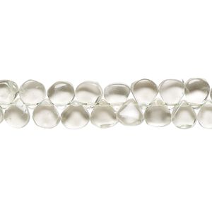 Green quartz 1pkg1, hand-cut top-drilled puffed teardrop bead 10 inch 5x5mm-7x6mm