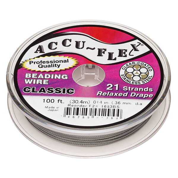 Beading wire, Accu-Flex®, nylon and stainless steel, clear, 21 strand, 0.014-inch diameter. Sold per 100-foot spool. image number 0
