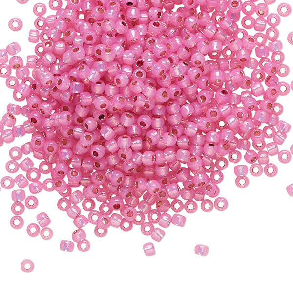Seed bead, TOHO BEADS®, glass, pkg/250g, #11 round, translucent silver-lined milky hot pink (TR-11-2107). image number 0