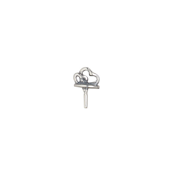 Upeye, antiqued sterling silver, 6.5x4.5mm 2-sided double heart with 5x0.8mm peg. Sold individually. image number 0