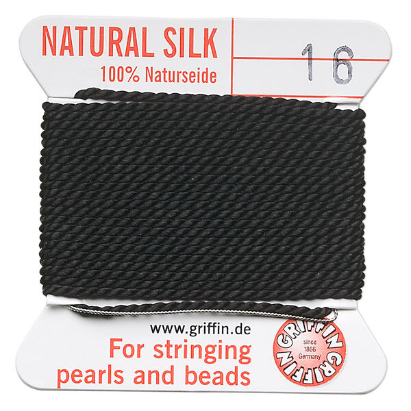 Thread, Griffin, silk, black, size #16. Sold per 2-meter card (approximately 78 inches). image number 0