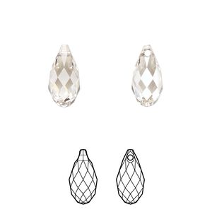 Briolette 2pk crystal silver shade, Crystal Passions® 13x6.5mm pendant drop 6010