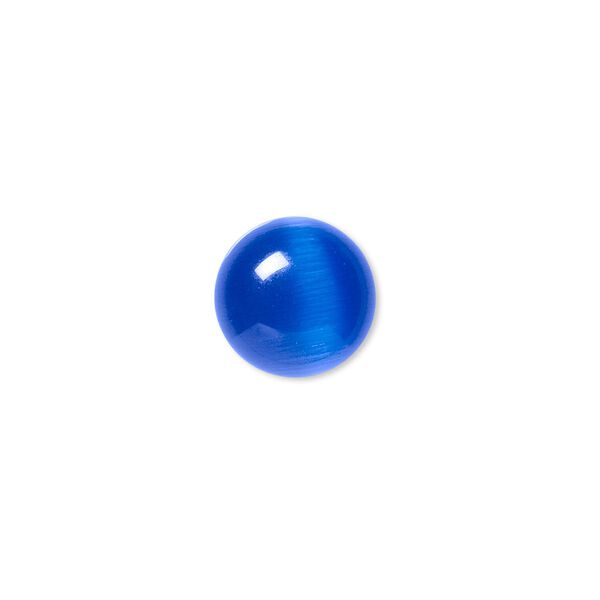 Cabochon, cat's eye glass (fiber optic glass), blue, 12mm calibrated round, quality grade. Sold per pkg of 10. image number 0