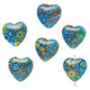 Bead, millefiori glass 1pkg6, translucent aqua blue and multicolored, 24-26mm puffed heart. image number 1