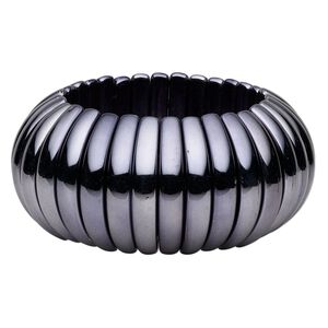 Bracelet, stretch, gunmetal-finished plastic, 35x13mm flat-sided rondelle, 6-1/2 inches. Sold individually.