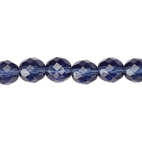 Bead, Czech fire-polished glass, Montana blue, 8mm faceted round. Sold per 15-1/2" to 16" strand, approximately 50 beads. image number 0