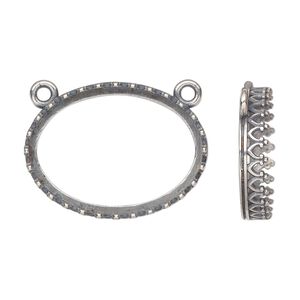 Connector, JBB Findings, antique silver-plated brass, 26.5x20mm oval with open back and decorative trim, 25x18mm oval bezel setting. Sold individually.