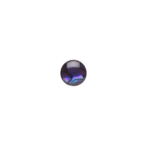 Cabochon, paua shell (dyed / coated), purple, 8mm calibrated round, Mohs hardness 3-1/2. Sold per pkg of 6. image number 0