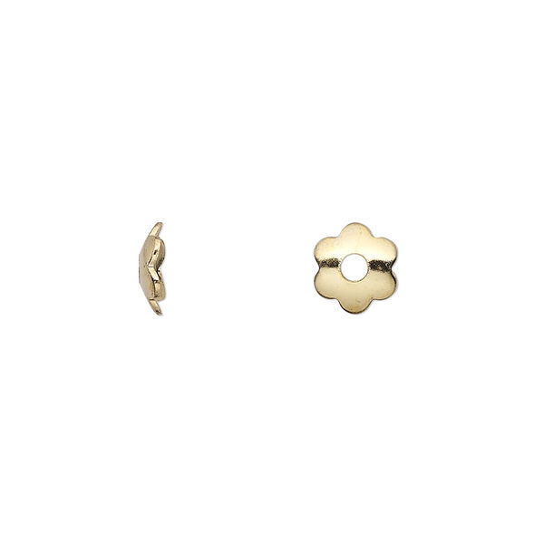 Bead cap, steel, pkg/6-1/2 to 7 inches, 7x2mm flower, fits 8-10mm bead, gold plate. image number 0