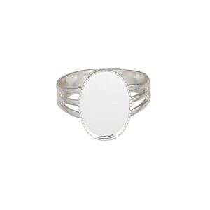 Ring, silver-plated brass, 15x11mm with 14x10mm oval setting, adjustable from size 7-8. Sold per pkg of 6.