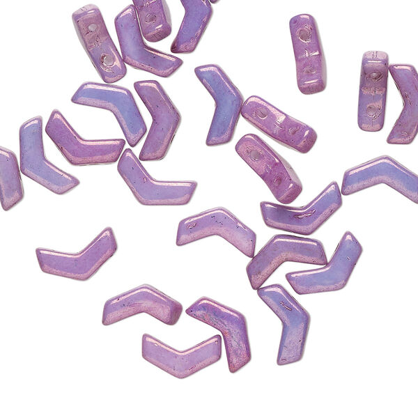 Bead, Preciosa, Czech pressed glass, opaque lilac luster, 8.5x4.5mm double-drilled chevron. Sold per pkg of 30. image number 0