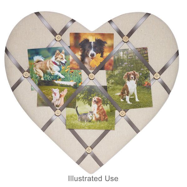 Memory board, cotton / wood / nylon ribbon / gold-finished steel, natural and silver, 17x16-1/2 inch heart. Sold individually. image number 2