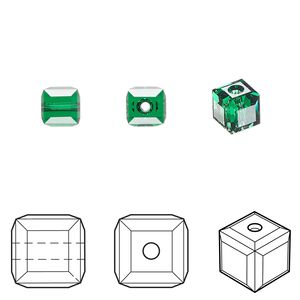 Bead 6pk majestic green, Crystal Passions® 6mm cube 5601