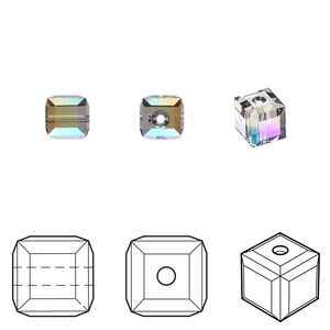 Bead 144pk black diamond shimmer, Swarovski® 6mm cube 5601