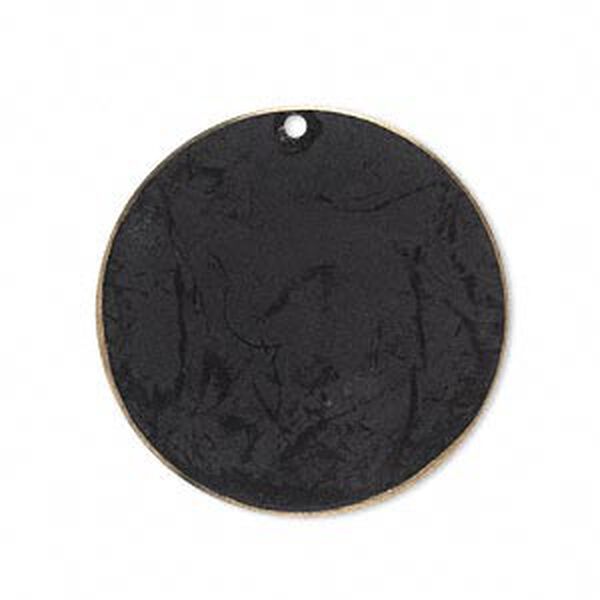 Focal, brass, jewel tone black patina, Pantone® color 19-0508, 30mm double-sided flat round. Sold per pkg of 6. image number 0