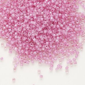 Seed bead, Delica®, glass, pkg/250g, #11 round, translucent orchid-lined luster crystal clear (DB-0072).