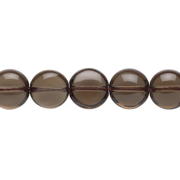 Bead, smoky quartz (heated / irradiated), light to medium, 10mm puffed flat round, B grade, Mohs hardness 7. Sold per 15-1/2" to 16" strand. image number 0