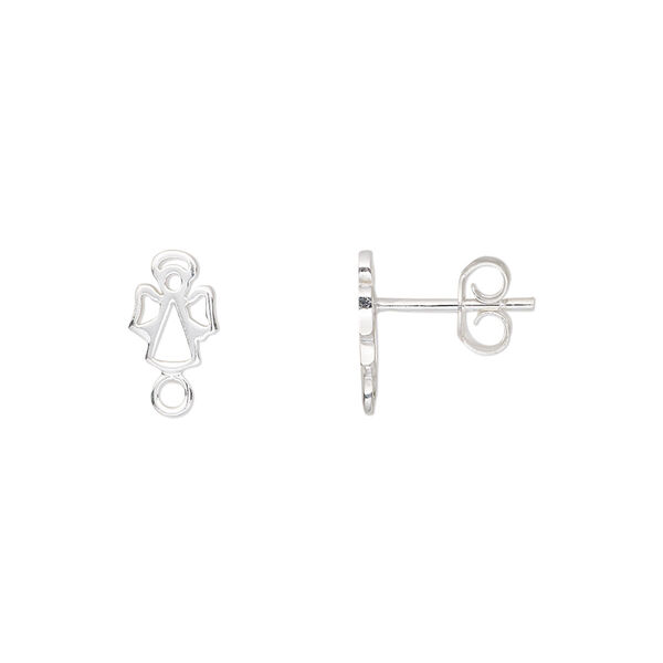 Earstud, sterling silver, 8x6mm angel with cutout design and loop. Sold per pair. image number 0