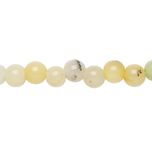 Bead, Malaysia "jade" (quartz) (dyed), green and yellow, 6-7mm round, D- grade, Mohs hardness 7. Sold per 15-inch strand. image number 0