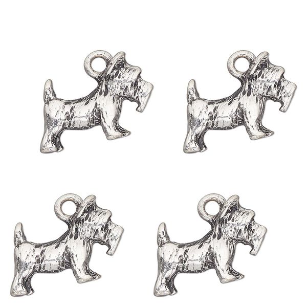Charm, antique silver-finished "pewter" (zinc-based alloy) , 18x10mm single-sided schnauzer. Sold per pkg of 4. image number 0