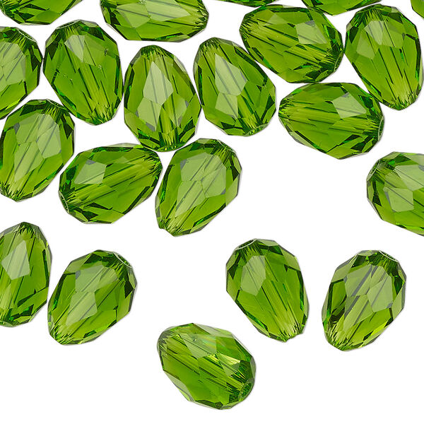 Bead Celestial Crystal® 1pkg40, 11X7.5mm-12X8mm teardrop / 66 facets, transparent medium green image number 0