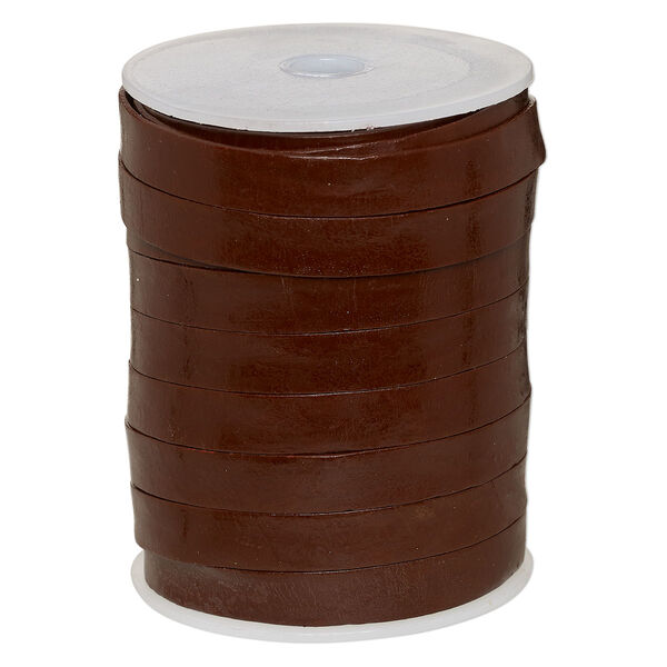 Cord, leather, brown, 12mm flat. Sold per 25-yard spool. image number 0