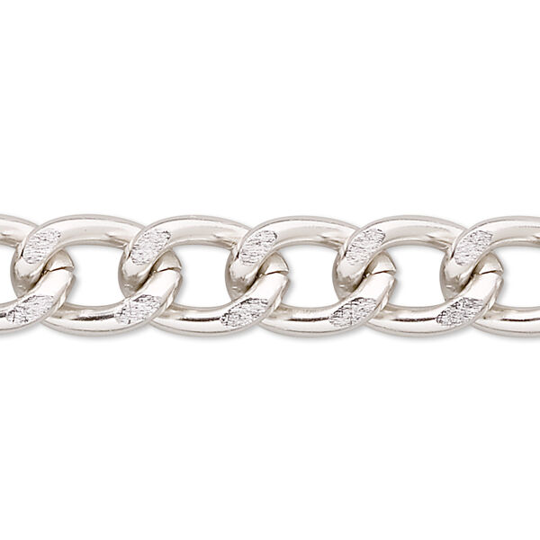 Chain, anodized aluminum, silver, 10mm curb. Sold per pkg of 5 feet. image number 0