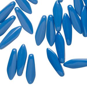 Bead 1pkg50 Czech pressed glass, opaque blue, 15.5x5mm top-drilled dagger.